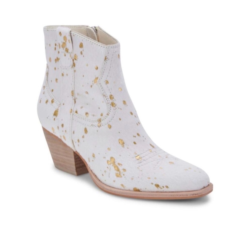 Dolce Vita Silma Western Ankle Booties Cowgirl Calf Hair Cream Gold Fleck 6.5